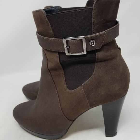 Andrea Brown Ankle Boots Suede Elasticized Platform Heels Size 7.5 - Picture 13 of 14
